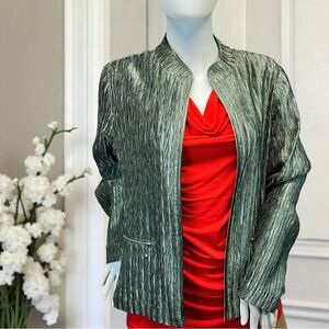 Women's Chico's Herringbone Braided Open Front Jacket in Metallic Green Size S